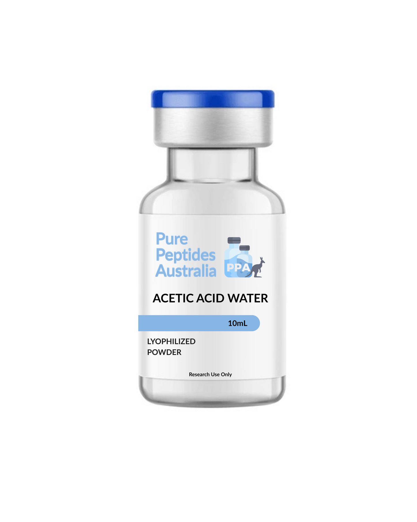 Acetic Acid Water 10 mL vial – sterile research diluent for CJC-1295, Ipamorelin & GHRPs from Pure Peptides Australia, for laboratory use only
