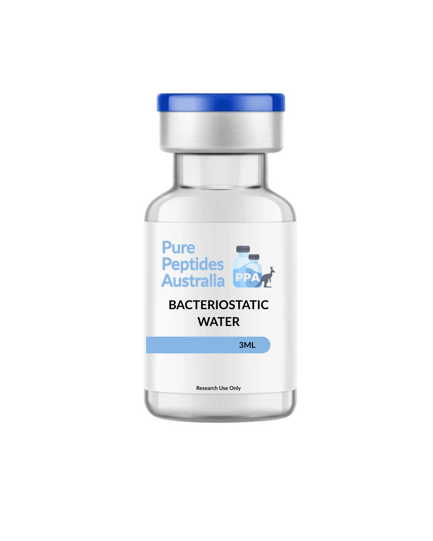 Bacteriostatic Water 3 mL vial – sterile, COA-verified research-grade diluent for reconstitution of peptides, supplied by Pure Peptides Australia