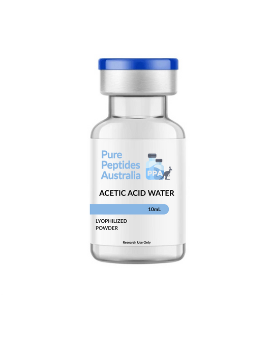 Acetic Acid Water 10 mL vial – sterile research diluent for CJC-1295, Ipamorelin & GHRPs from Pure Peptides Australia, for laboratory use only