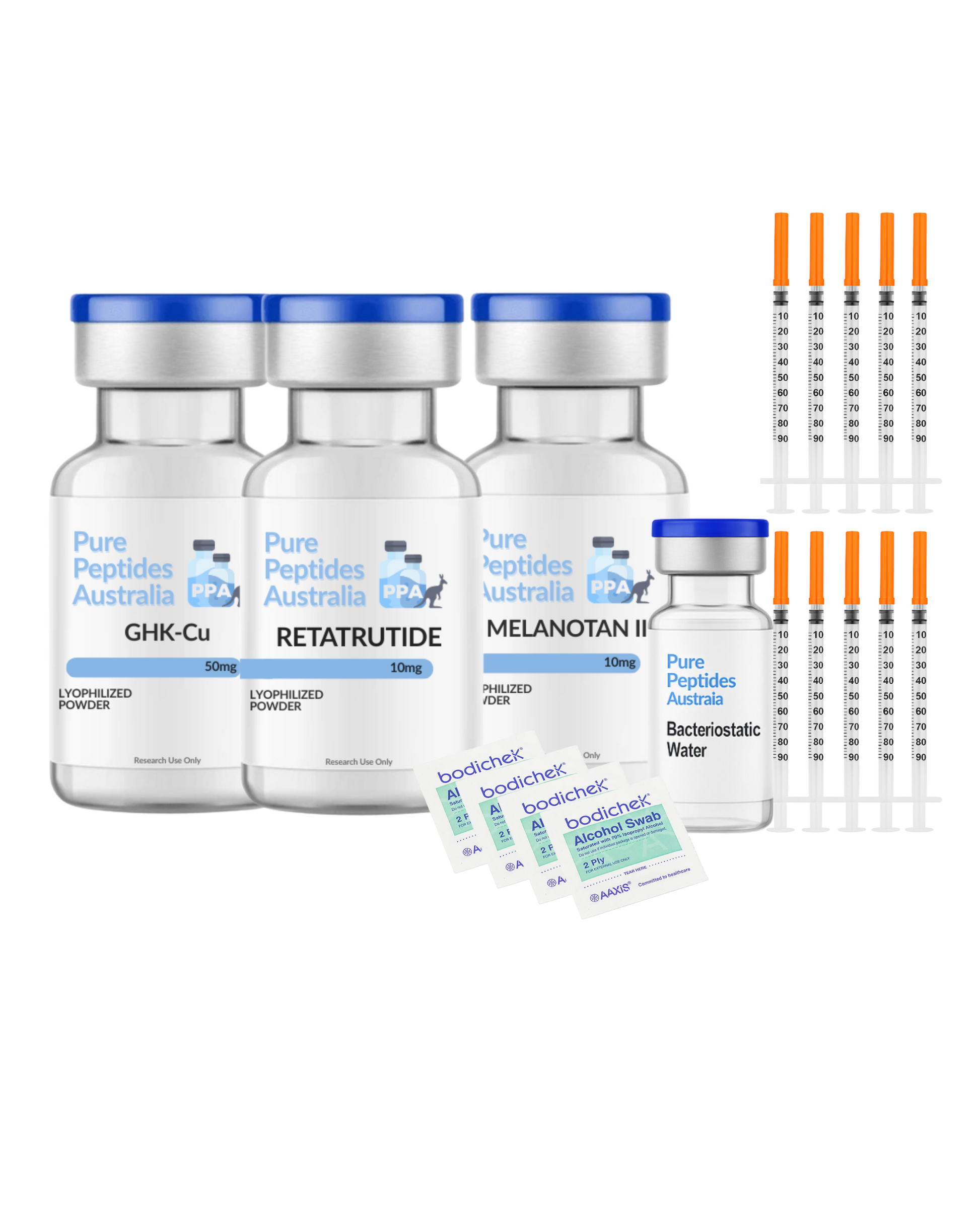Radiance Bundle – Retatrutide 10mg, GHK-Cu 50mg, Melanotan II 10mg research peptides Australia – Pure Peptides