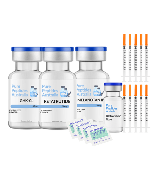 Radiance Bundle – Retatrutide 10mg, GHK-Cu 50mg, Melanotan II 10mg research peptides Australia – Pure Peptides