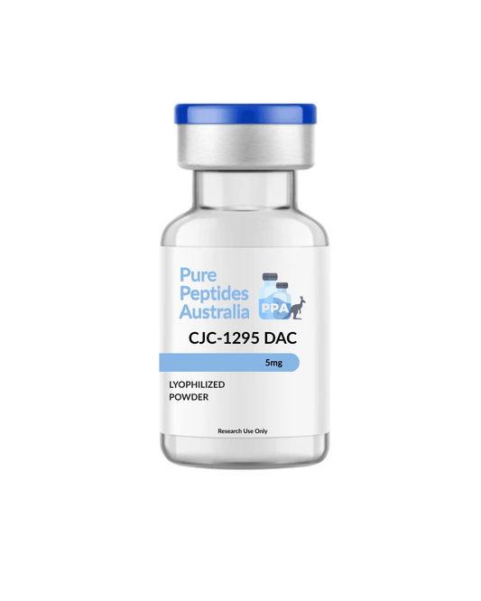 Buy CJC-1295 (DAC) 5mg in Australia. COA-verified, high-purity research peptide studied for growth hormone pathways and peptide receptor activity. Fast shipping from Pure Peptides Australia.