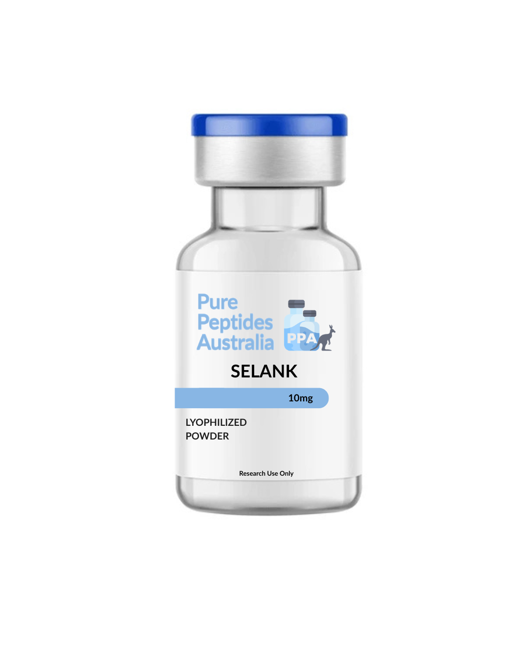 Selank 10mg research peptide vial – COA verified, high-purity lyophilised powder from Pure Peptides Australia